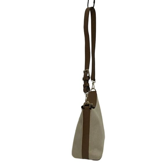 Auth FURLA - Beige Dark Brown Canvas Leather Shoulder Bag - Picture 4 of 11